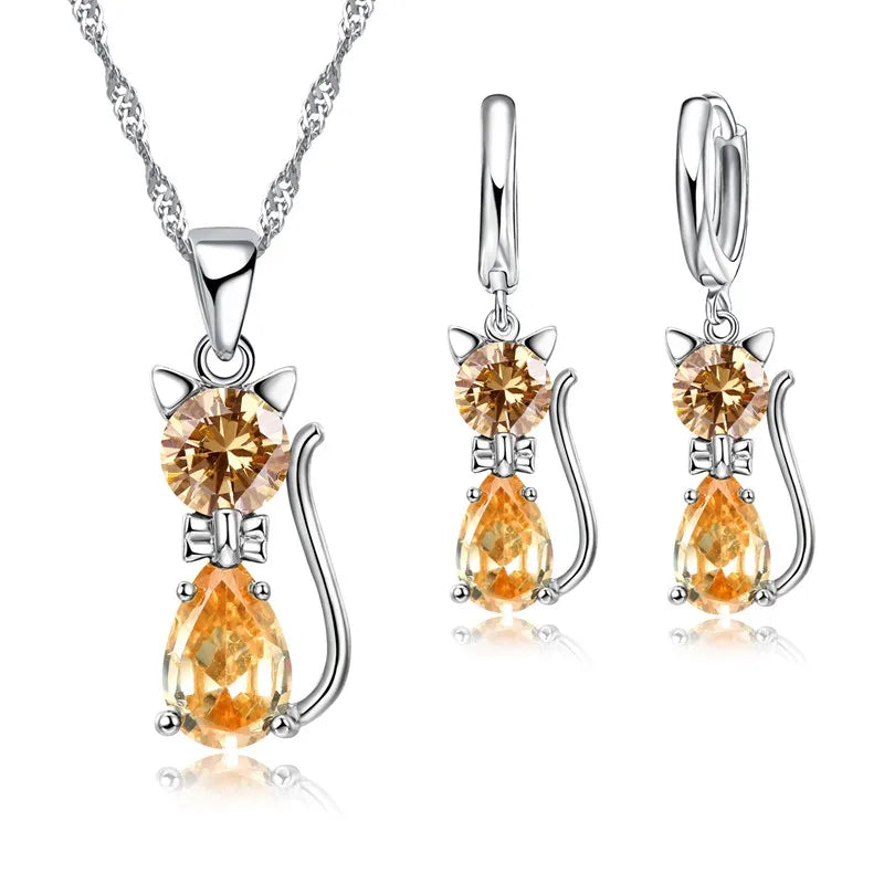 Silver Kitty Charm Set