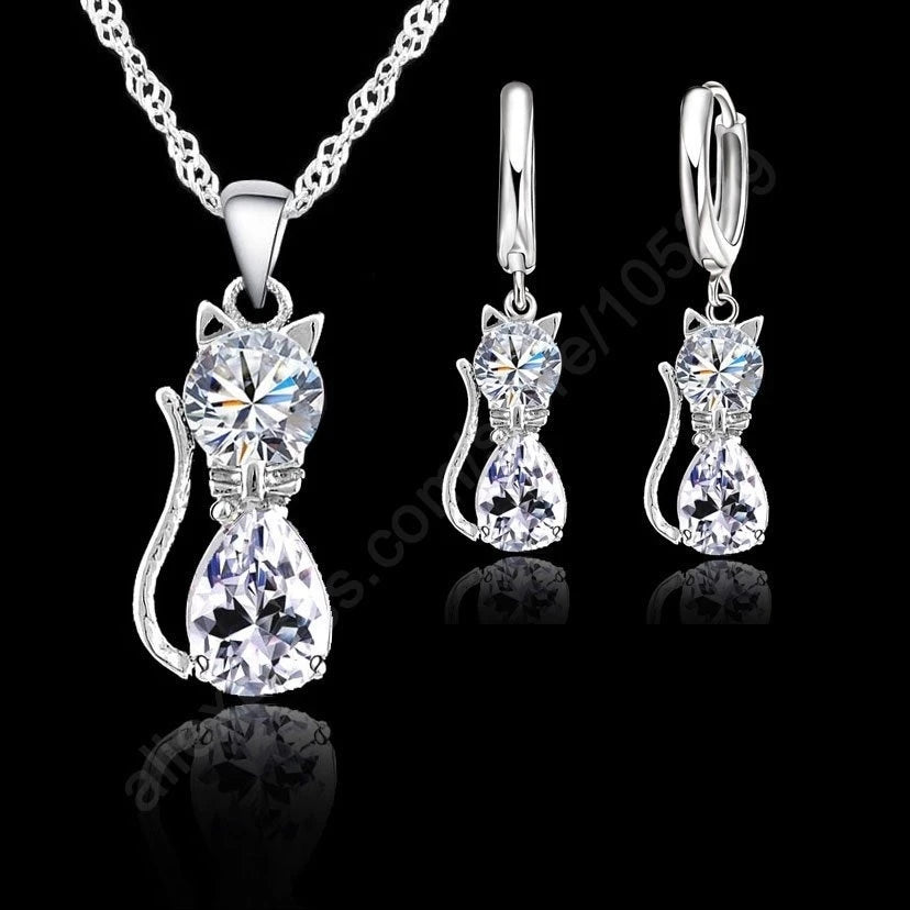 Silver Kitty Charm Set