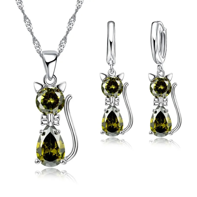 Silver Kitty Charm Set