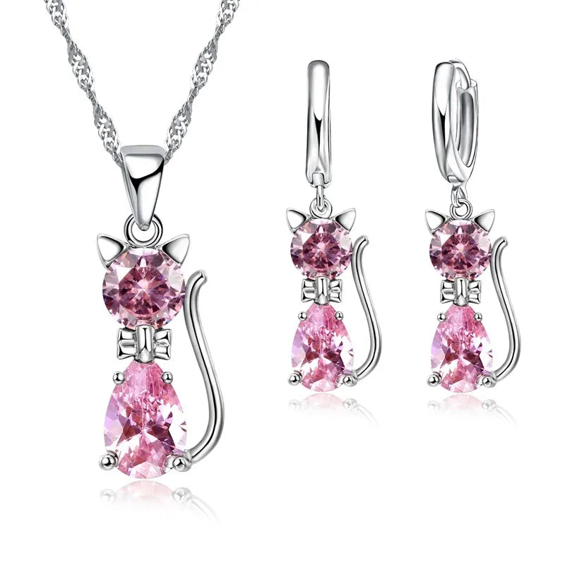 Silver Kitty Charm Set