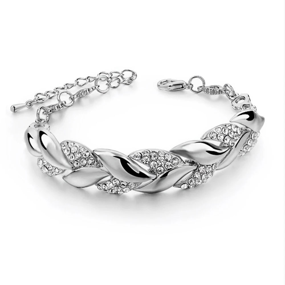 Crystal Leaf Weave Bracelet