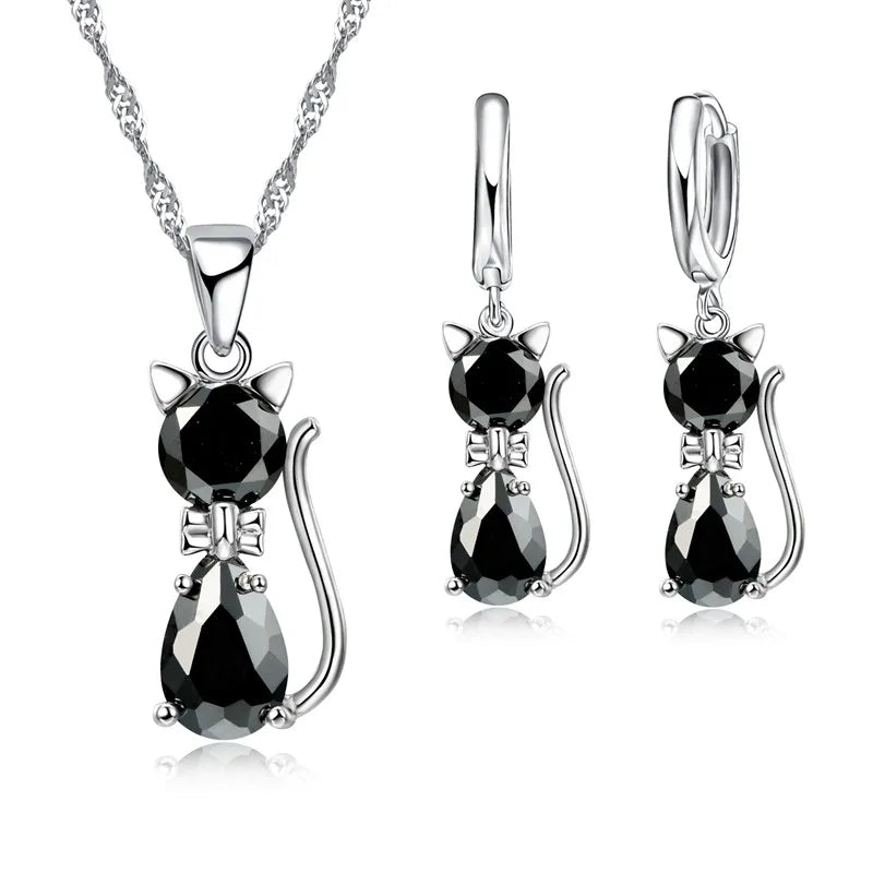 Silver Kitty Charm Set